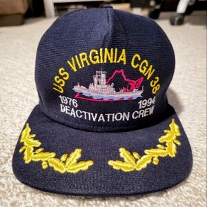 USS VIRGINIA CGN-38 U.S NAVY HAT Scrambled Eggs Rare Deactivation Crew 1976-92